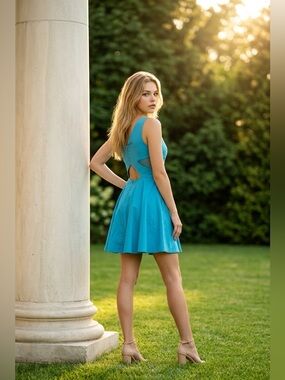 GUESS Fit and Flare Ponte Blue Dress Size Large NWT $108